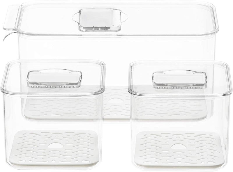 Slideep Food Storage Containers Produce Saver with Lids  Stackable Refrigerator Freezer Organizer Bins with Removable Drain Tray  Fridge Fresh Keeper for Veggie  Berry  Fruits  Vegetables 3 Pack - Image 5